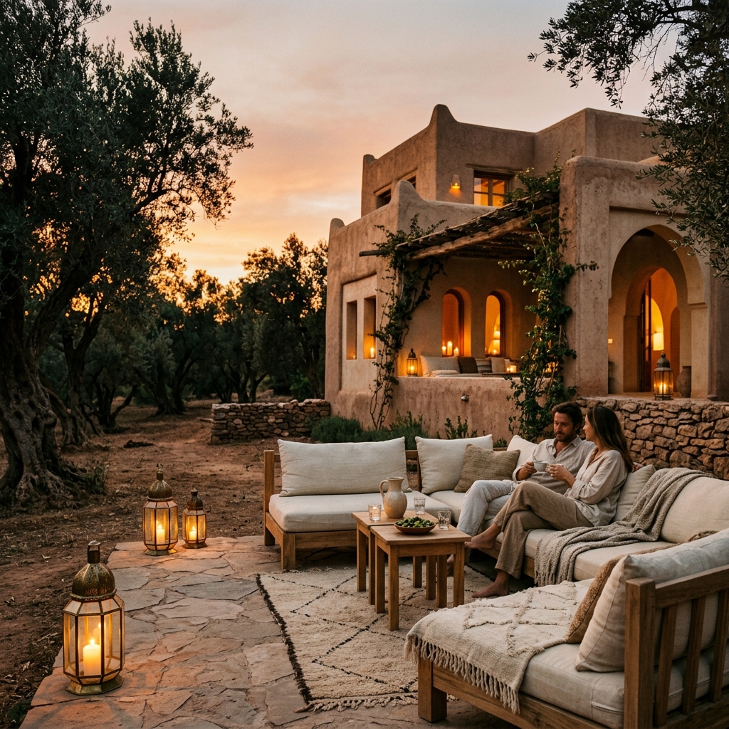 Luxury eco-lodge nestled among ancient olive trees